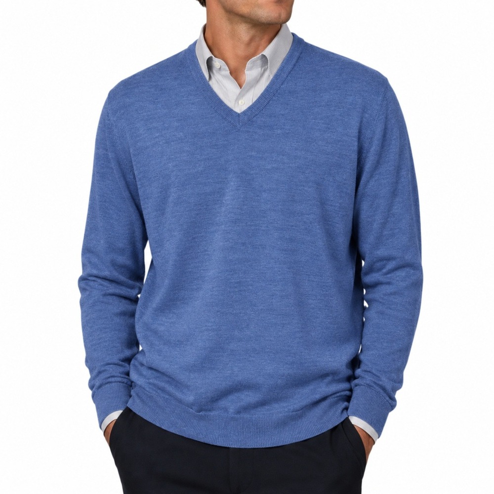 J.Crew Italian Merino Wool V-Neck Sweater Large Blue Slim Fit Tollegno 1900 Soft